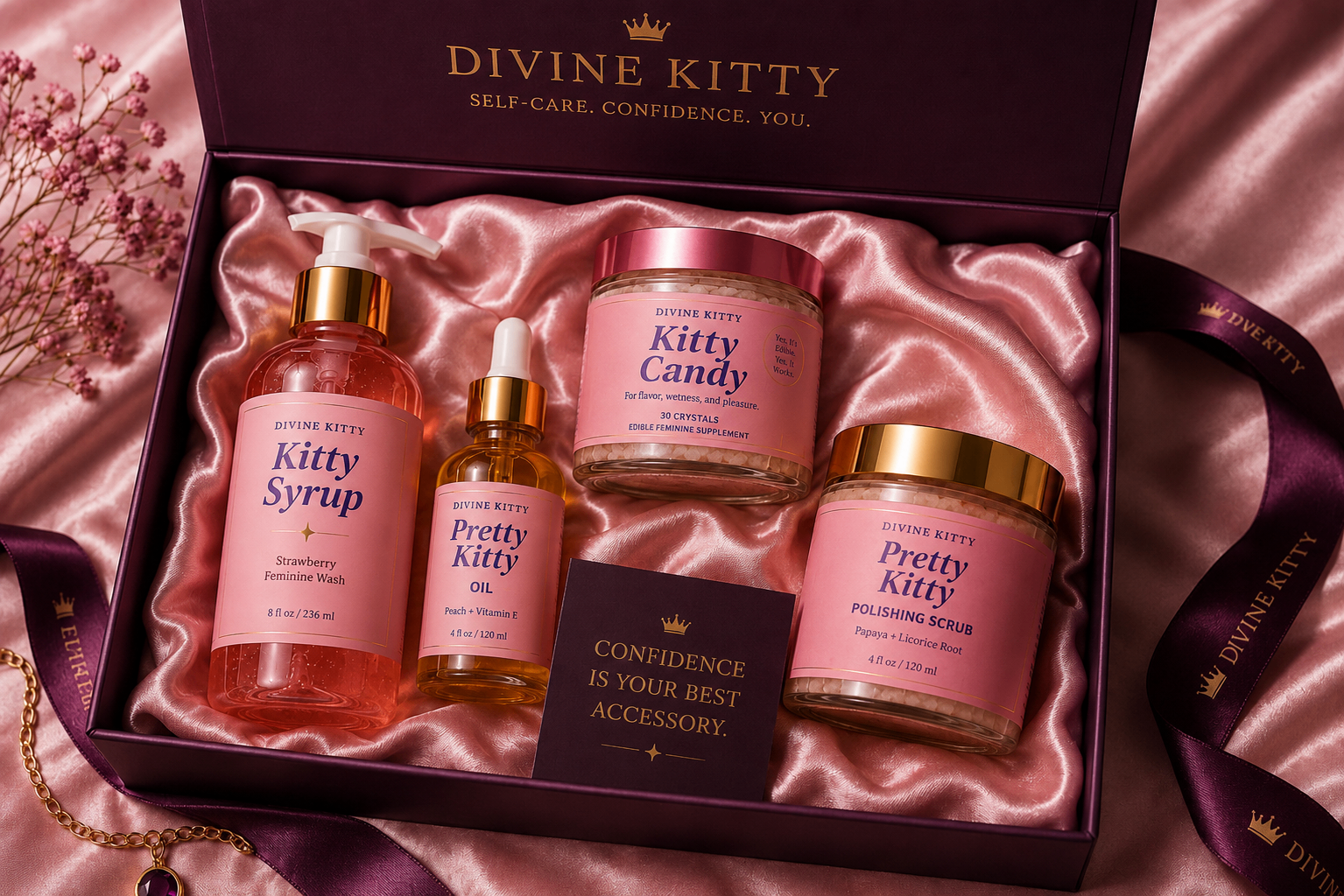 The Divine Kitty full ritual set with all four products in a luxury gift box